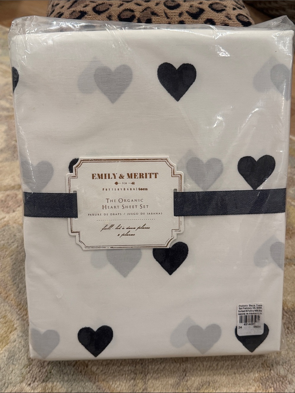 NEW NIP pottery barn teen Emily & Meritt Heart Sheet Set White with Black Hearts